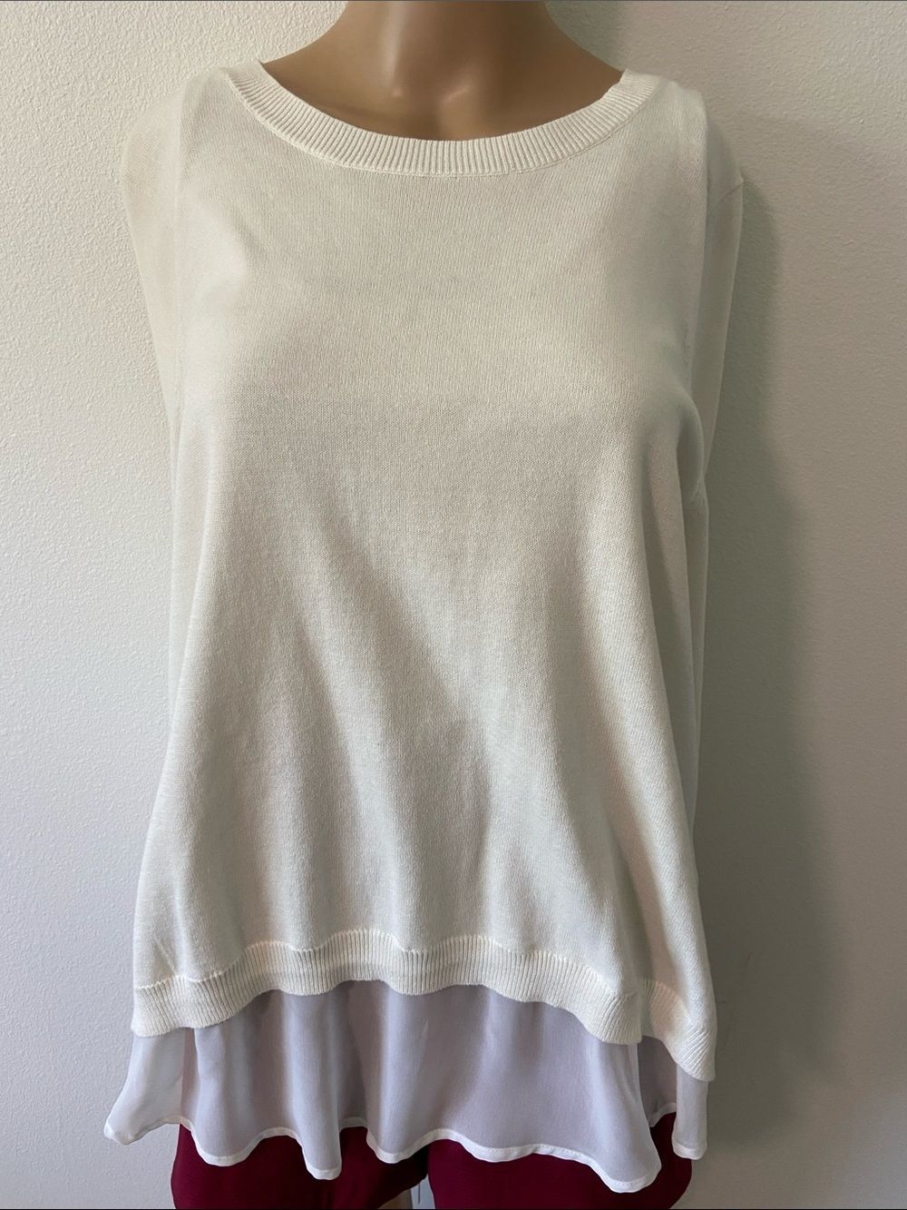 IMNYC Button-Back Ivory Layered Knit Top Sz L